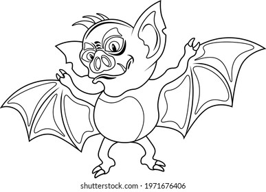 Vector coloring book vampire bat isolated on a white background. Funny and fun drawing.