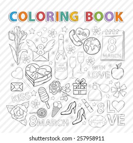 Vector coloring book.Hand drawn icons set isolated on a white background