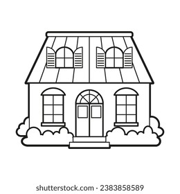 Vector coloring for children. Illustration of single thin line art house