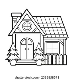 Vector coloring for children. Illustration of single thin line art house