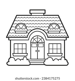 Coloración de vectores para niños. Ilustración de una única casa de arte en línea delgada