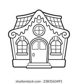 Vector coloring for children. Line Art Illustration of a Gingerbread house