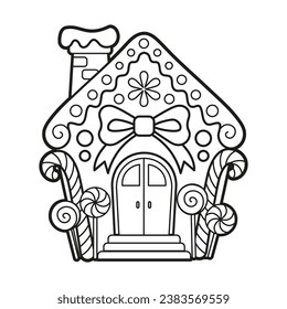 Vector coloring for children. Line Art Illustration of a Gingerbread house