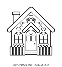 Vector coloring for children. Line Art Illustration of a Gingerbread house