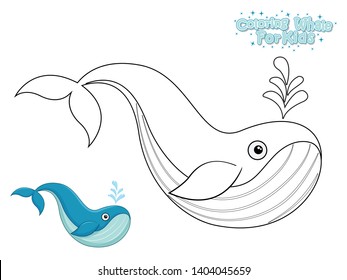 Vector Coloring The Cute Cartoon Whale. Educational Game for Kids. Vector Illustration With Cartoon Style Funny Sea Animal