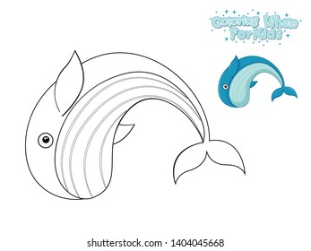 Vector Coloring The Cute Cartoon Whale. Educational Game for Kids. Vector Illustration With Cartoon Style Funny Sea Animal