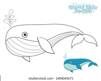 Vector Coloring The Cute Cartoon Whale. Educational Game for Kids. Vector Illustration With Cartoon Style Funny Sea Animal