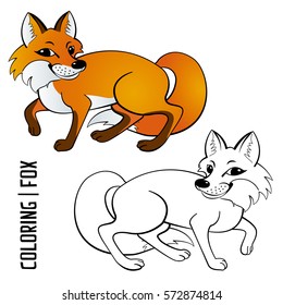 Vector coloring fox, contour and a color sample