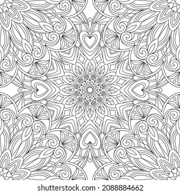 Vector coloring. Geometric floral pattern. Contour drawing on a white background.