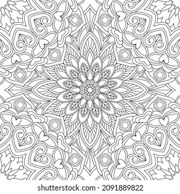 Vector coloring. Geometric floral pattern. Contour drawing on a white background.