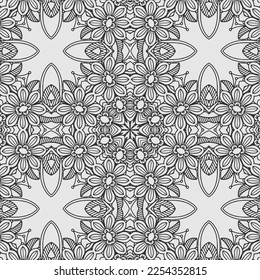 vector coloring geometric flower shapes and textile fabric pattern background.