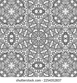 vector coloring geometric flower shapes and textile fabric pattern background.