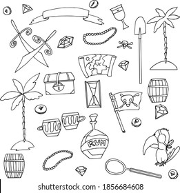 Vector coloring with the image of the pirates. Images for children's books. Set of stylized pictures.