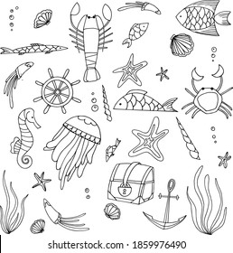 Vector coloring with the image of the sea. Images for children's books.