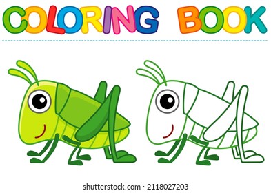 Vector coloring Insect for children coloring book. Funny grasshopper in a cartoon style