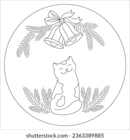 vector coloring line drawing cats Christmas New Year