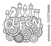Vector Coloring page for adults. Queen of Chess. Black and white flower in a mandala style