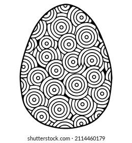 Vector coloring page. Black contour detailed easter egg in mandala style on white background