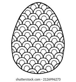 Vector coloring page. Black contour detailed easter egg in mandala style on white background