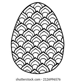 Vector coloring page. Black contour detailed easter egg in mandala style on white background