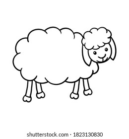 Vector coloring page, cartoon cute doodle sheep