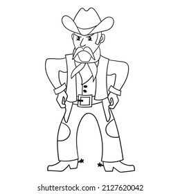 Vector Coloring Page Cartoon Mustachioed Cowboy Stock Vector (Royalty ...