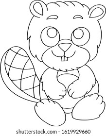 Vector coloring page for children with cute beaver. Childrens coloring for the little ones.Application in printing,the manufacture of coloring for children and other application.Contour drawing.