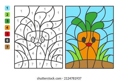 Vector coloring page Color by numbers Carrot. Puzzle game for children education and activities