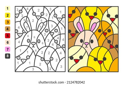 Vector coloring page Color by numbers Easter egg hunt. Puzzle game for children education and activities