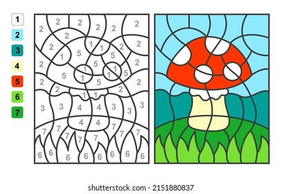 Vector coloring page Color by numbers Easter egg hunt. Puzzle game for children education and activities