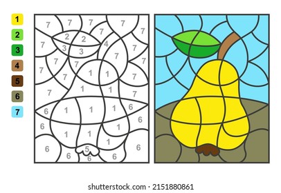 Vector coloring page Color by numbers pear. Puzzle game for children education and activities