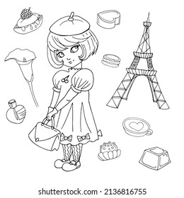 página de coloreo vectorial con una linda chica de anime