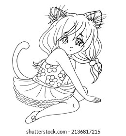 vector coloring page with cute anime girl