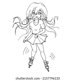 vector coloring page with cute cartoon girl, line illustration