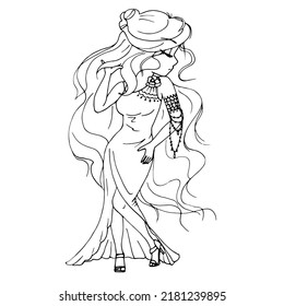 vector coloring page with cute cartoon anime girl