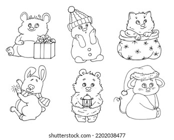 página de coloreo vectorial con animales lindos de dibujos animados