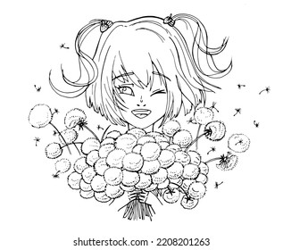página de coloreo vectorial con tierno anime. avatar, arte de línea