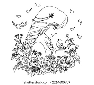 vector coloring page with cute cartoon anime girl. avatar, line art