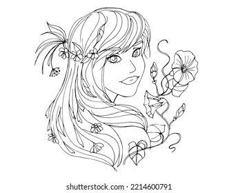 vector coloring page with cute cartoon anime girl. avatar, line art