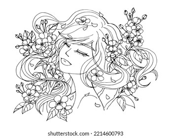 vector coloring page with cute cartoon anime girl. avatar, line art