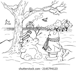 vector coloring page with  cute line bear