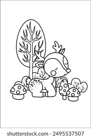 a vector of a coloring page of a deer in the forest
