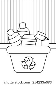 Un Vector de una página para colorear con la tierra, el reciclaje y el superhéroe como tema