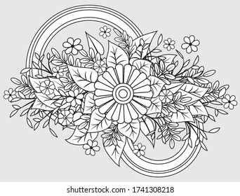 Vector Coloring Page Flower Bouqet
