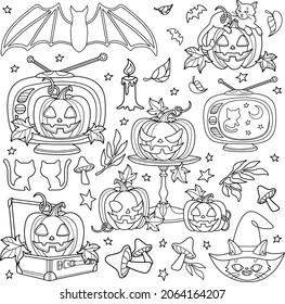 Vector coloring page, Halloween set