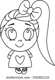 Vector coloring page for kids with drawn a little girl.Kids coloring for the smallest.Application in printed materials,the manufacture of coloring for babies and other supplies.