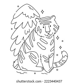Vector coloring page for kids with tiger, activity for kids