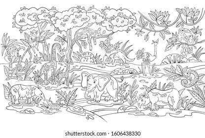 Vector Coloring Page Kids Tropical Animals Stock Vector (Royalty Free)  1606438330 | Shutterstock