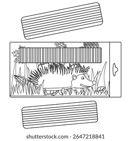 Página de coloração de vetor com argila de modelagem definida na caixa de tema de outono com ouriço e folhas. Material artístico escolar para criatividade infantil. Para entreter a atividade das crianças, voltar para a escola preto e branco design