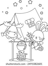 a vector coloring pages of a moose and rabbit